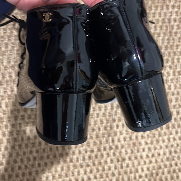 Chanel Patent Leather lace up black booties with a side zip with 2 inch heel - Picture 8 of 12